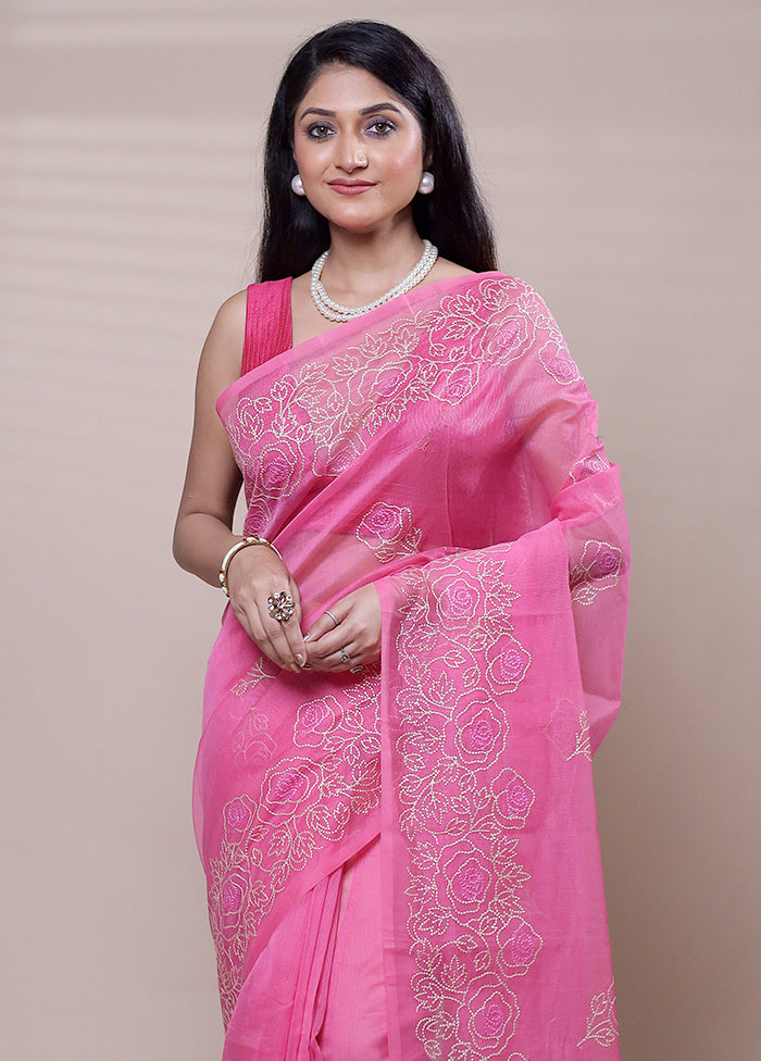 Pink Organza Saree With Blouse Piece