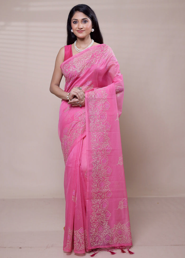 Pink Organza Saree With Blouse Piece