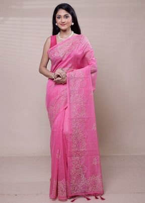 Pink Organza Saree With Blouse Piece