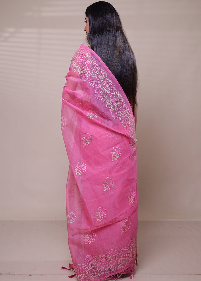 Pink Organza Saree With Blouse Piece