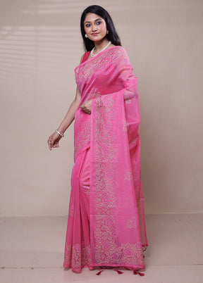 Pink Organza Saree With Blouse Piece