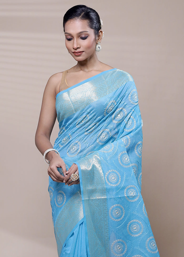 Blue Organza Saree With Blouse Piece