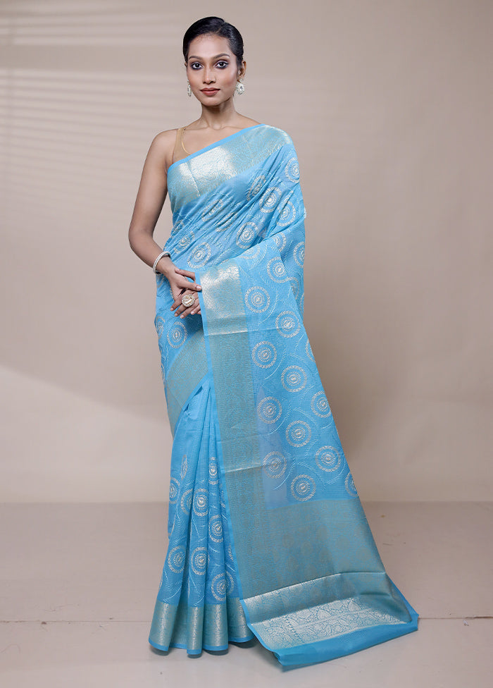 Blue Organza Saree With Blouse Piece