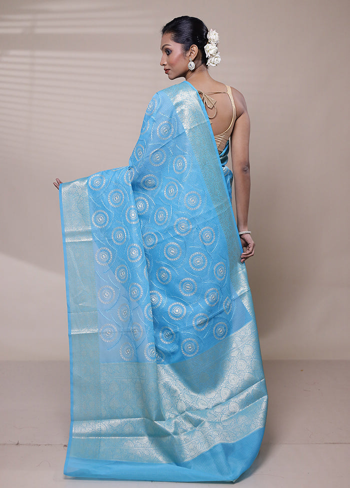 Blue Organza Saree With Blouse Piece