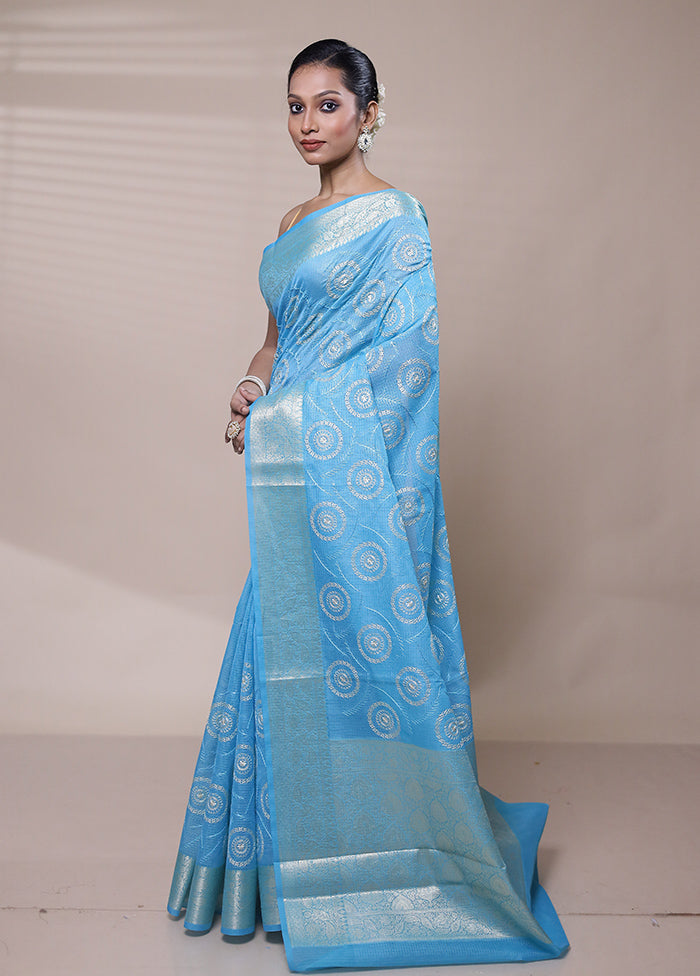 Blue Organza Saree With Blouse Piece