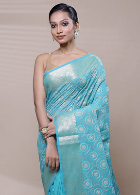 Blue Organza Saree With Blouse Piece