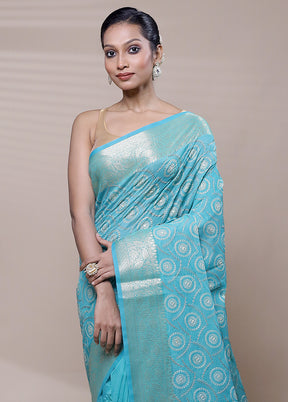 Blue Organza Saree With Blouse Piece