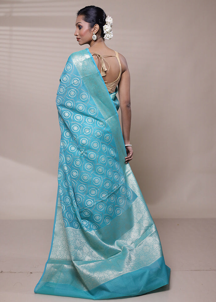 Blue Organza Saree With Blouse Piece