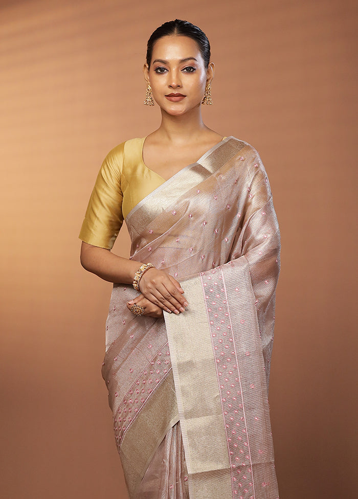 Pink Kora Silk Saree With Blouse Piece