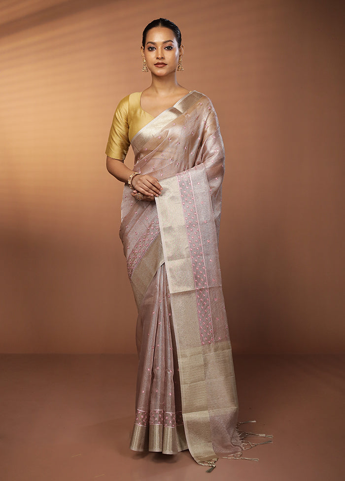 Pink Kora Silk Saree With Blouse Piece