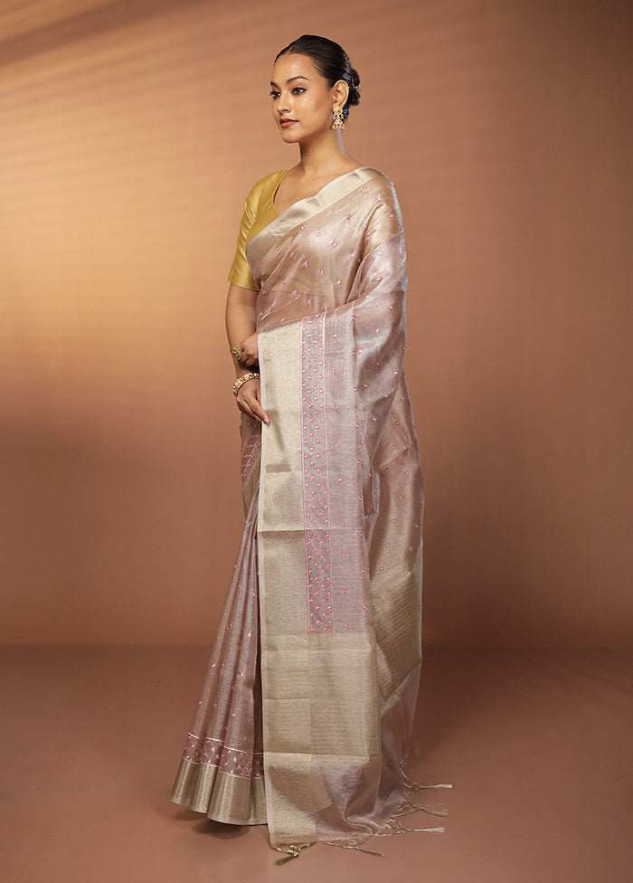 Pink Kora Silk Saree With Blouse Piece