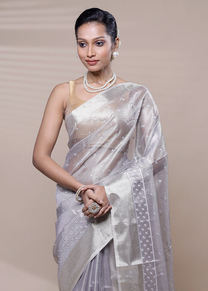 Grey Kora Silk Saree With Blouse Piece