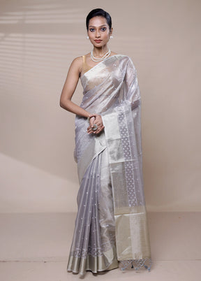 Grey Kora Silk Saree With Blouse Piece