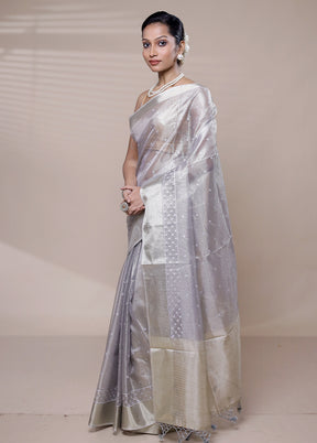 Grey Kora Silk Saree With Blouse Piece