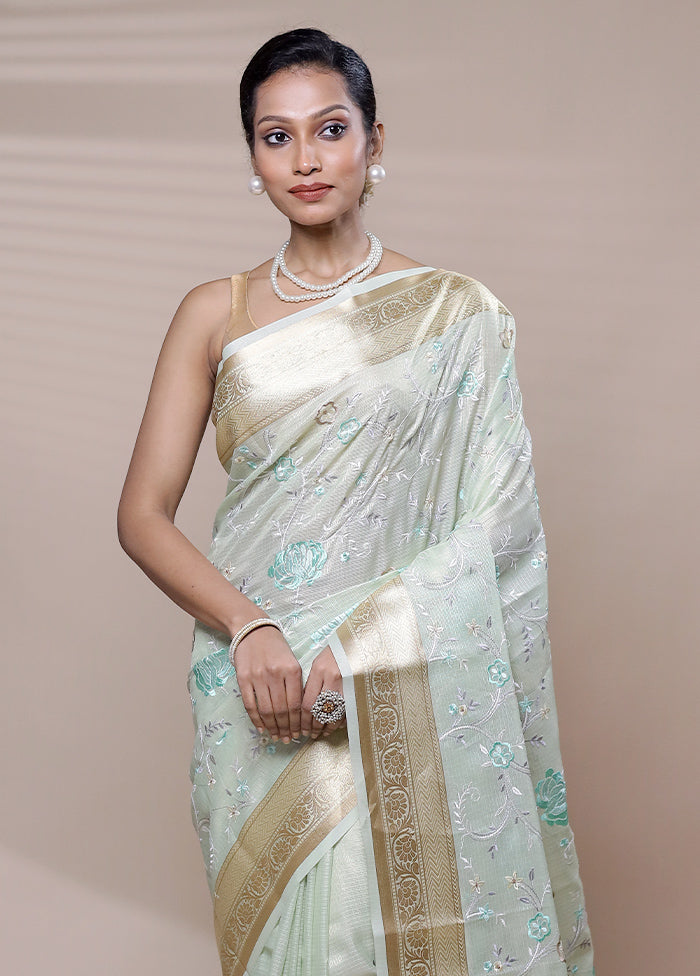 Blue Tissue Silk Saree With Blouse Piece