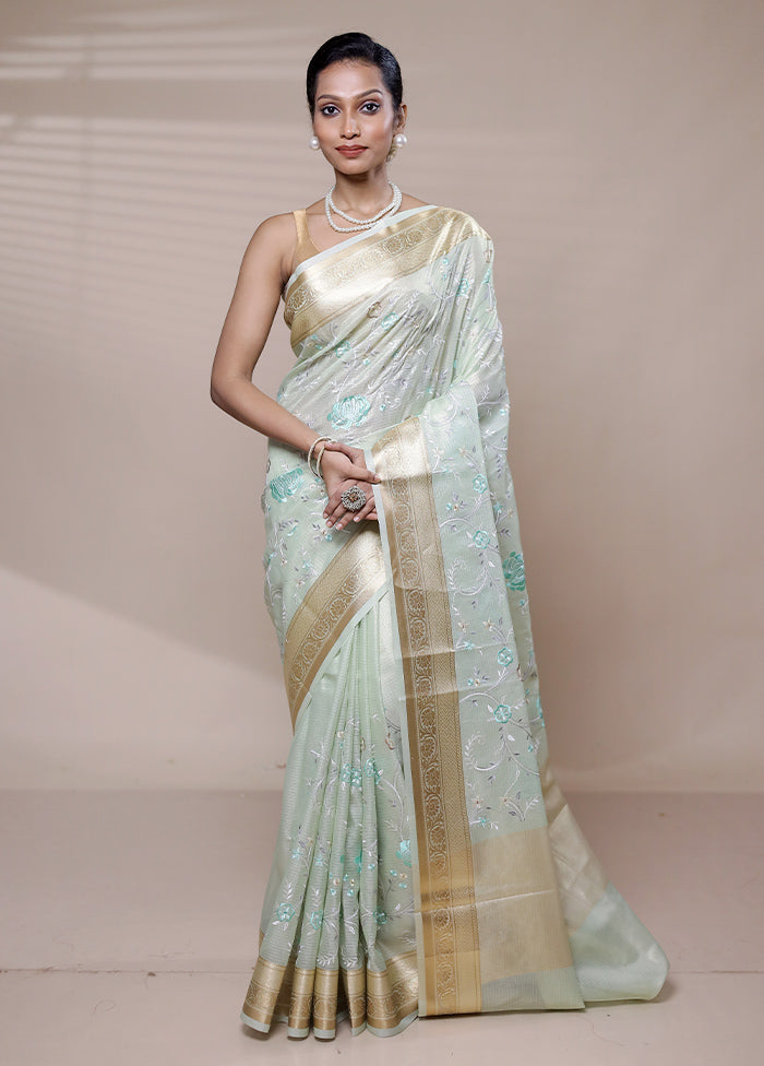 Blue Tissue Silk Saree With Blouse Piece