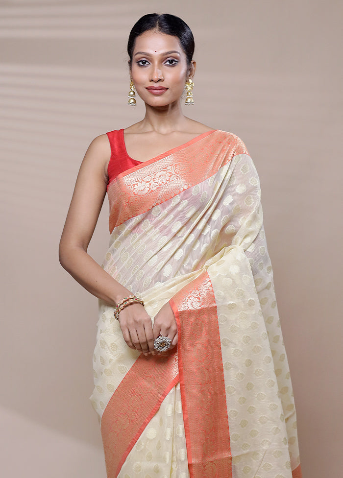 Cream Organza Saree With Blouse Piece