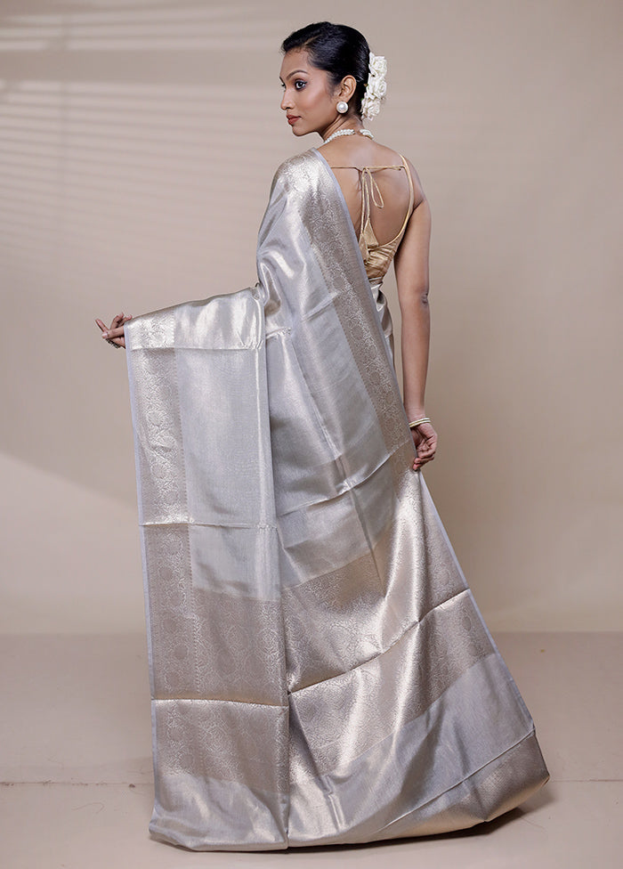 Grey Tissue Silk Saree With Blouse Piece