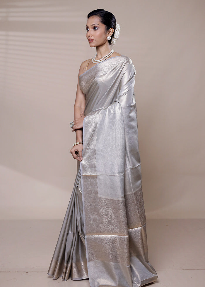 Grey Tissue Silk Saree With Blouse Piece