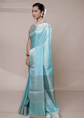 Blue Tissue Silk Saree With Blouse Piece