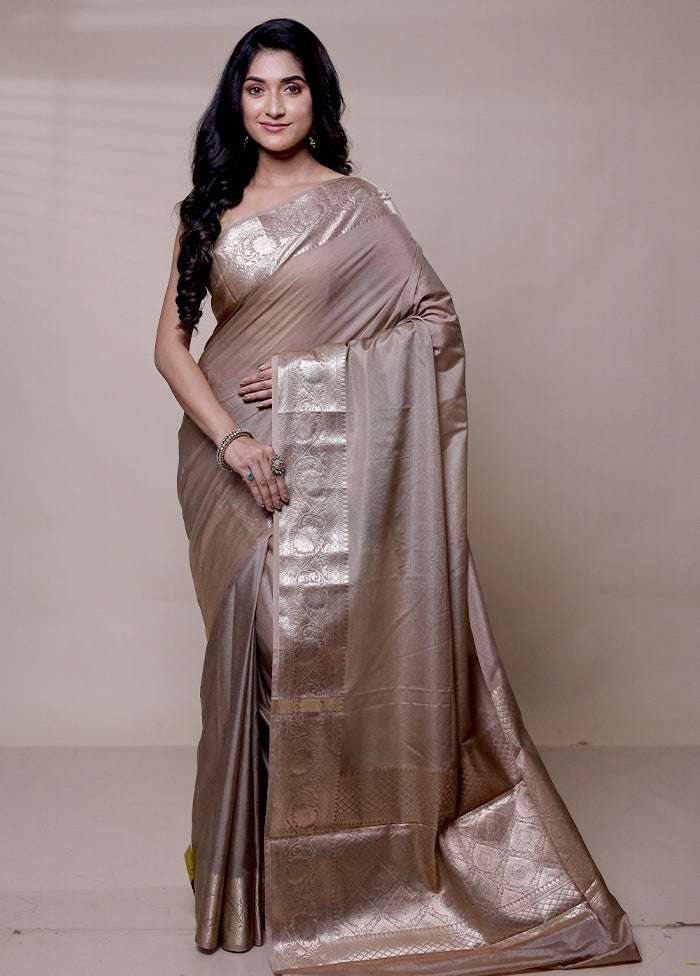 Grey Dupion Silk Saree With Blouse Piece