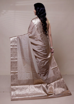 Grey Dupion Silk Saree With Blouse Piece