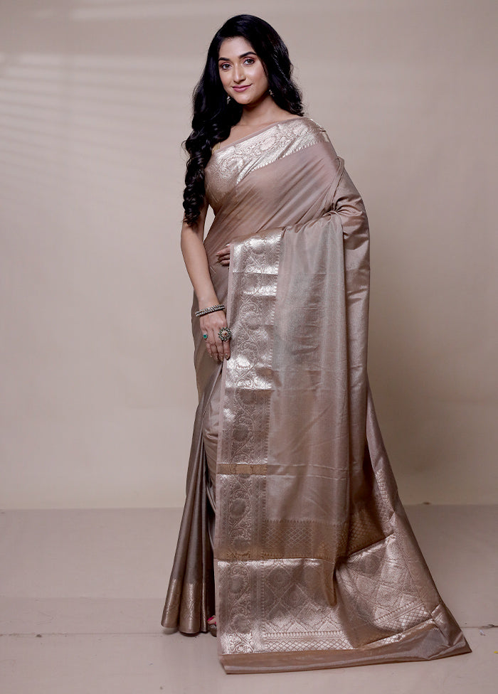 Grey Dupion Silk Saree With Blouse Piece