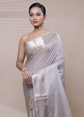 Grey Dupion Silk Saree With Blouse Piece