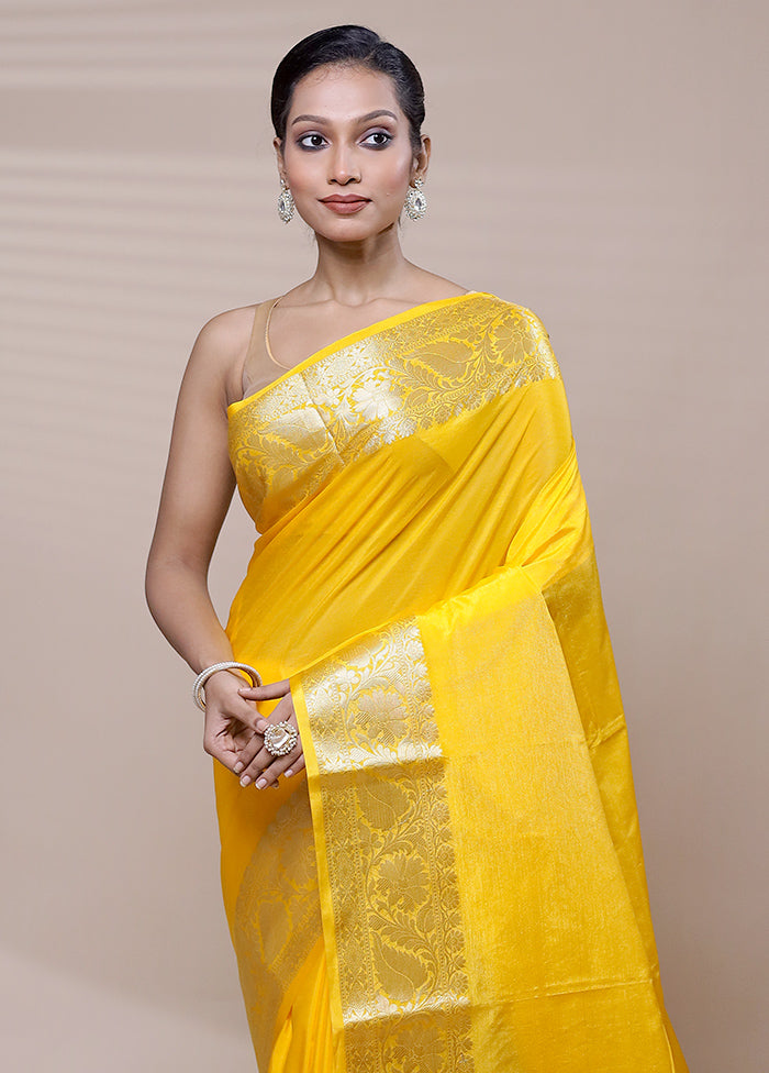 Yellow Dupion Silk Saree With Blouse Piece