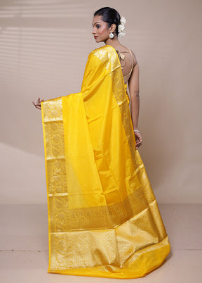 Yellow Dupion Silk Saree With Blouse Piece