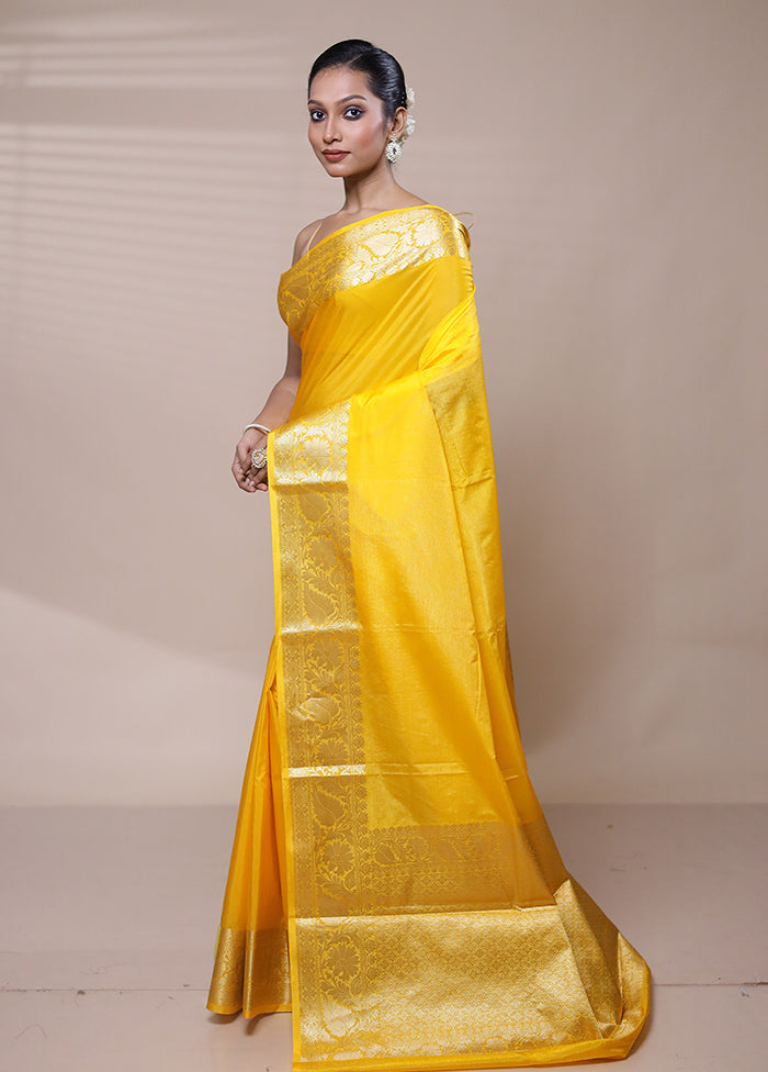 Yellow Dupion Silk Saree With Blouse Piece