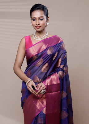 Blue Kora Silk Saree With Blouse Piece