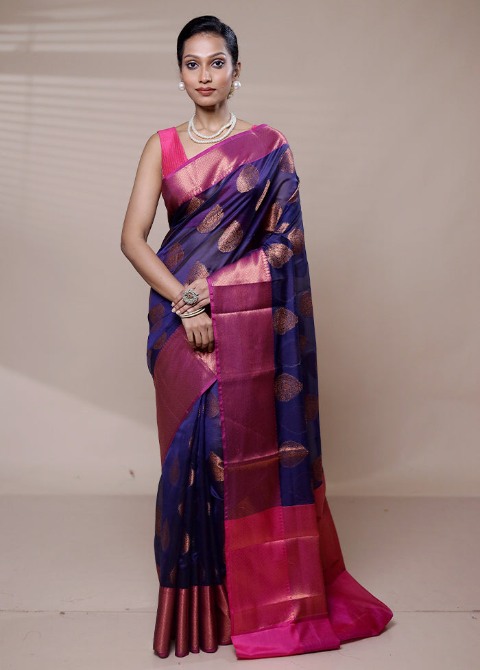 Blue Kora Silk Saree With Blouse Piece