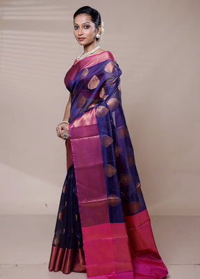 Blue Kora Silk Saree With Blouse Piece