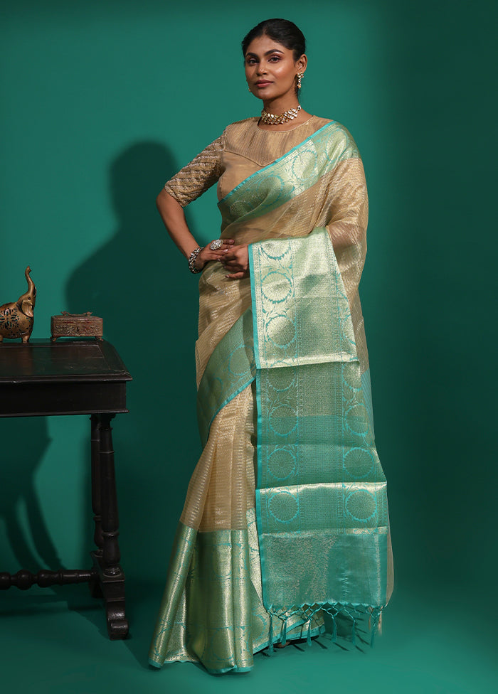 Cream Tissue Silk Saree With Blouse Piece