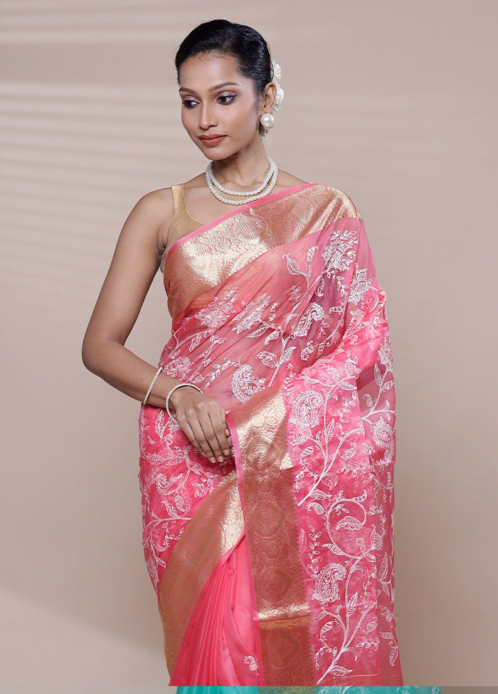 Pink Organza Saree With Blouse Piece