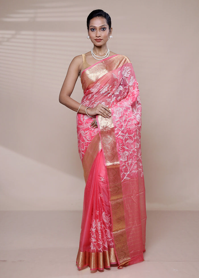 Pink Organza Saree With Blouse Piece