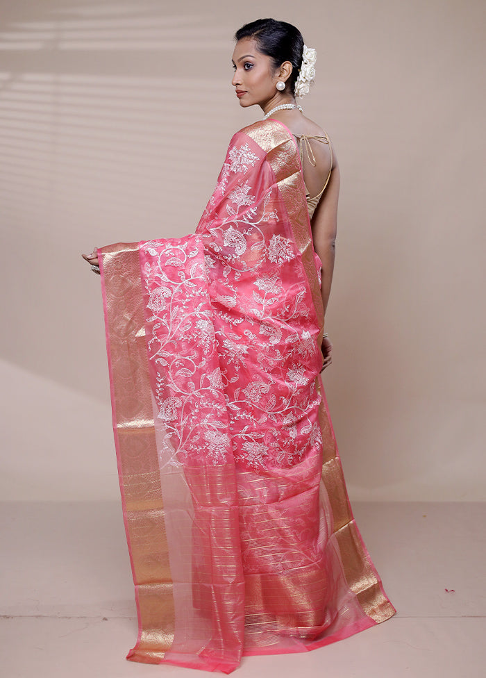 Pink Organza Saree With Blouse Piece