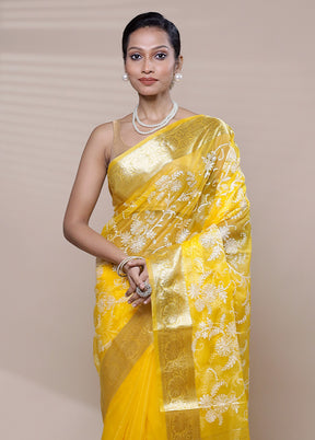 Yellow Organza Saree With Blouse Piece