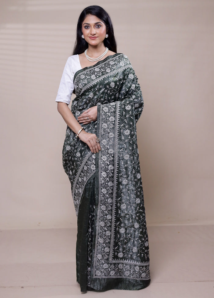 Black Tissue Silk Saree With Blouse Piece