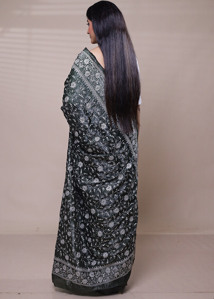 Black Tissue Silk Saree With Blouse Piece