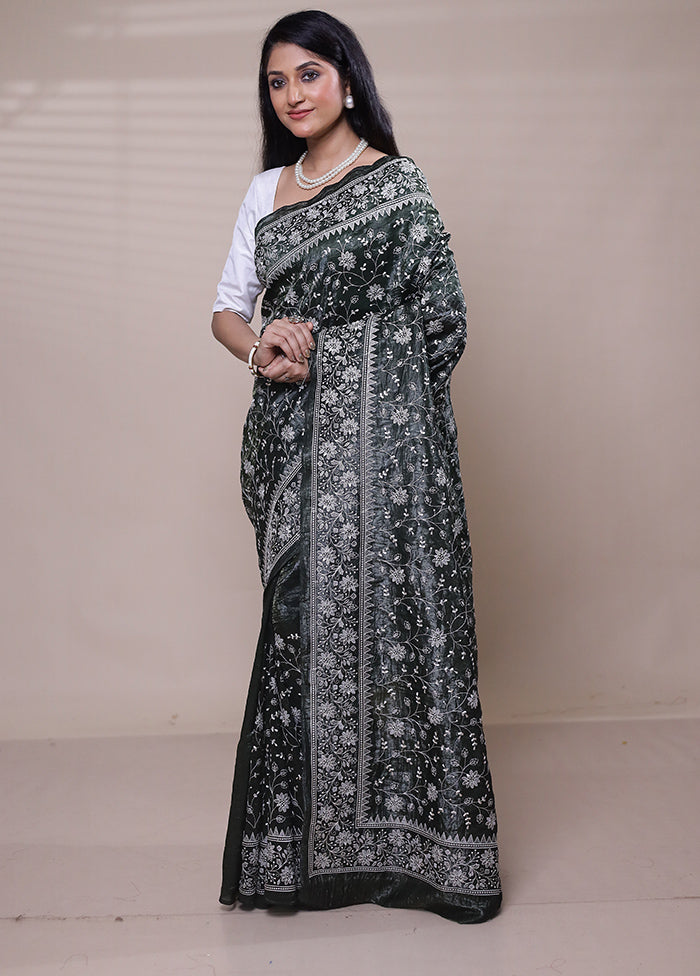 Black Tissue Silk Saree With Blouse Piece