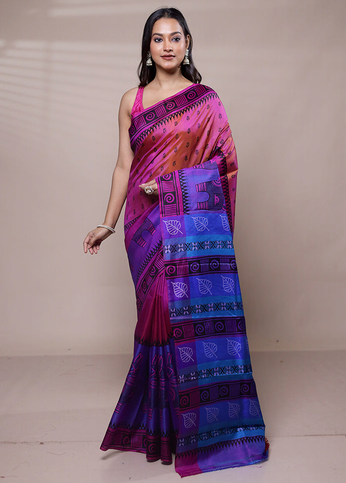 Pink Printed Pure Silk Saree Without Blouse Piece