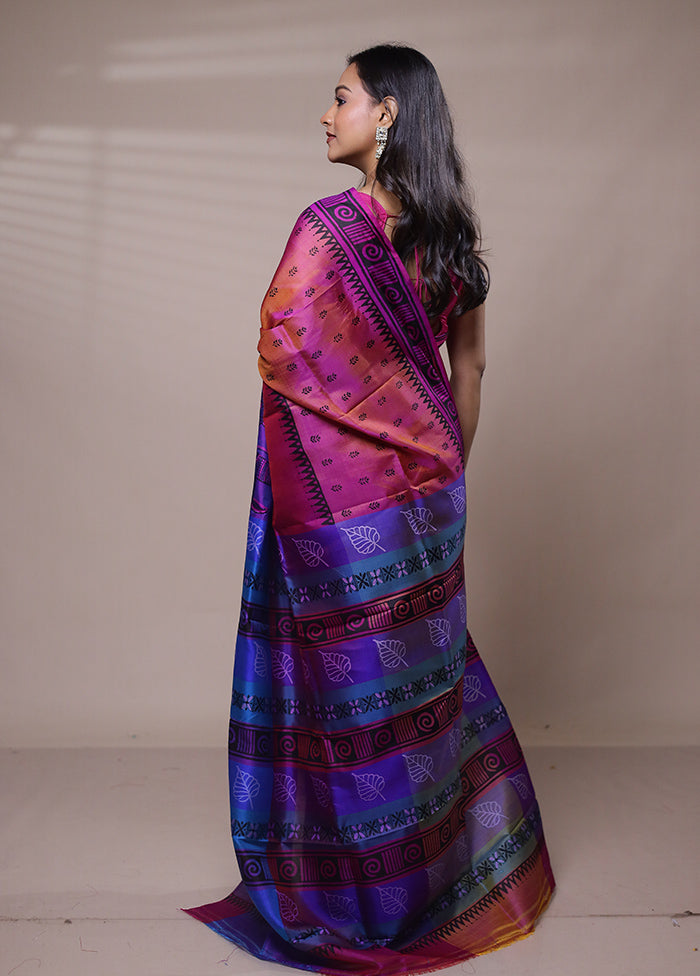 Pink Printed Pure Silk Saree Without Blouse Piece