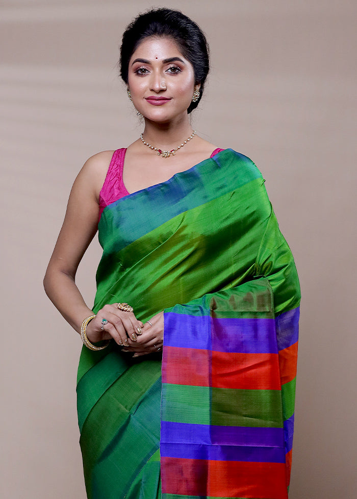 Green Printed Pure Silk Saree Without Blouse Piece