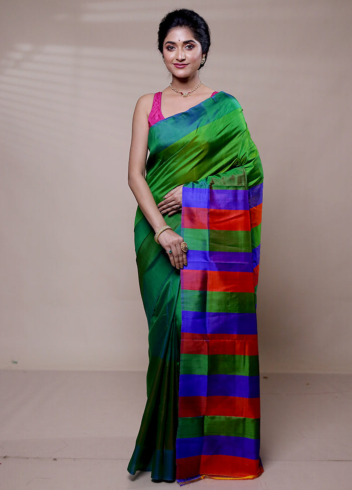 Green Printed Pure Silk Saree Without Blouse Piece