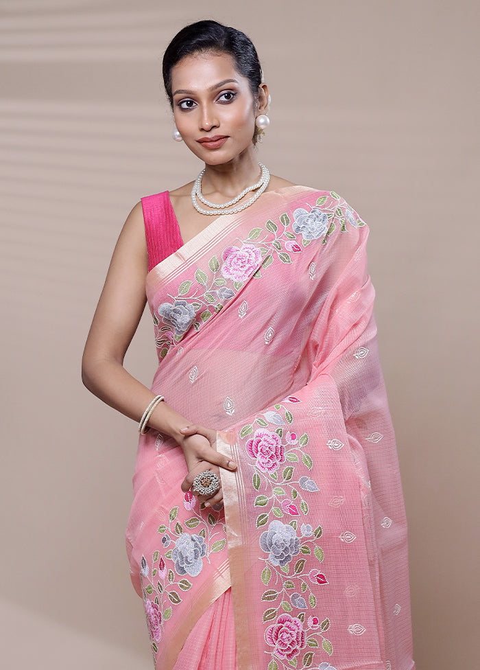 Pink Kota Cotton Saree With Blouse Piece