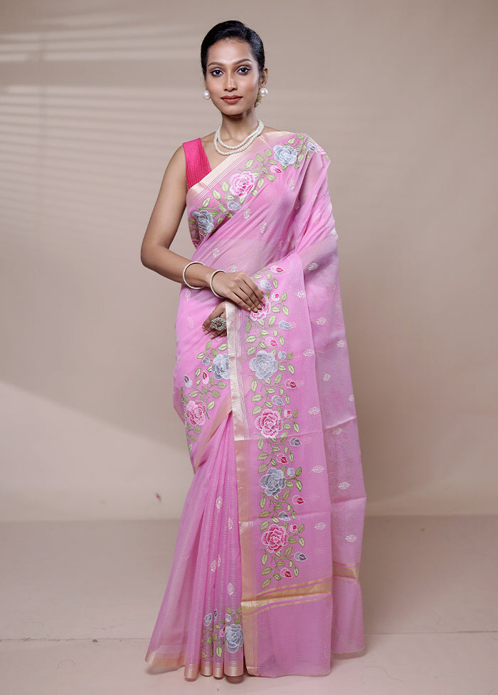 Pink Kota Cotton Saree With Blouse Piece