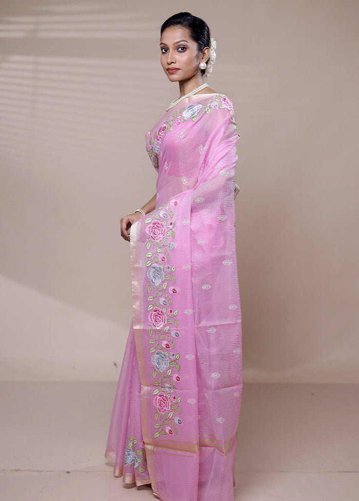 Pink Kota Cotton Saree With Blouse Piece