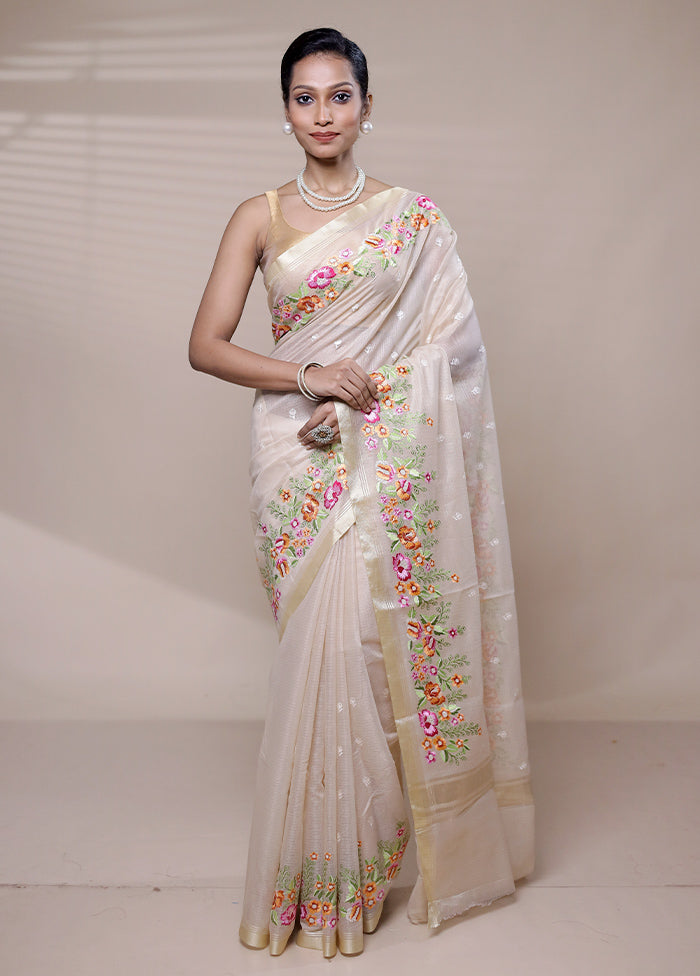 Cream Kota Cotton Saree With Blouse Piece